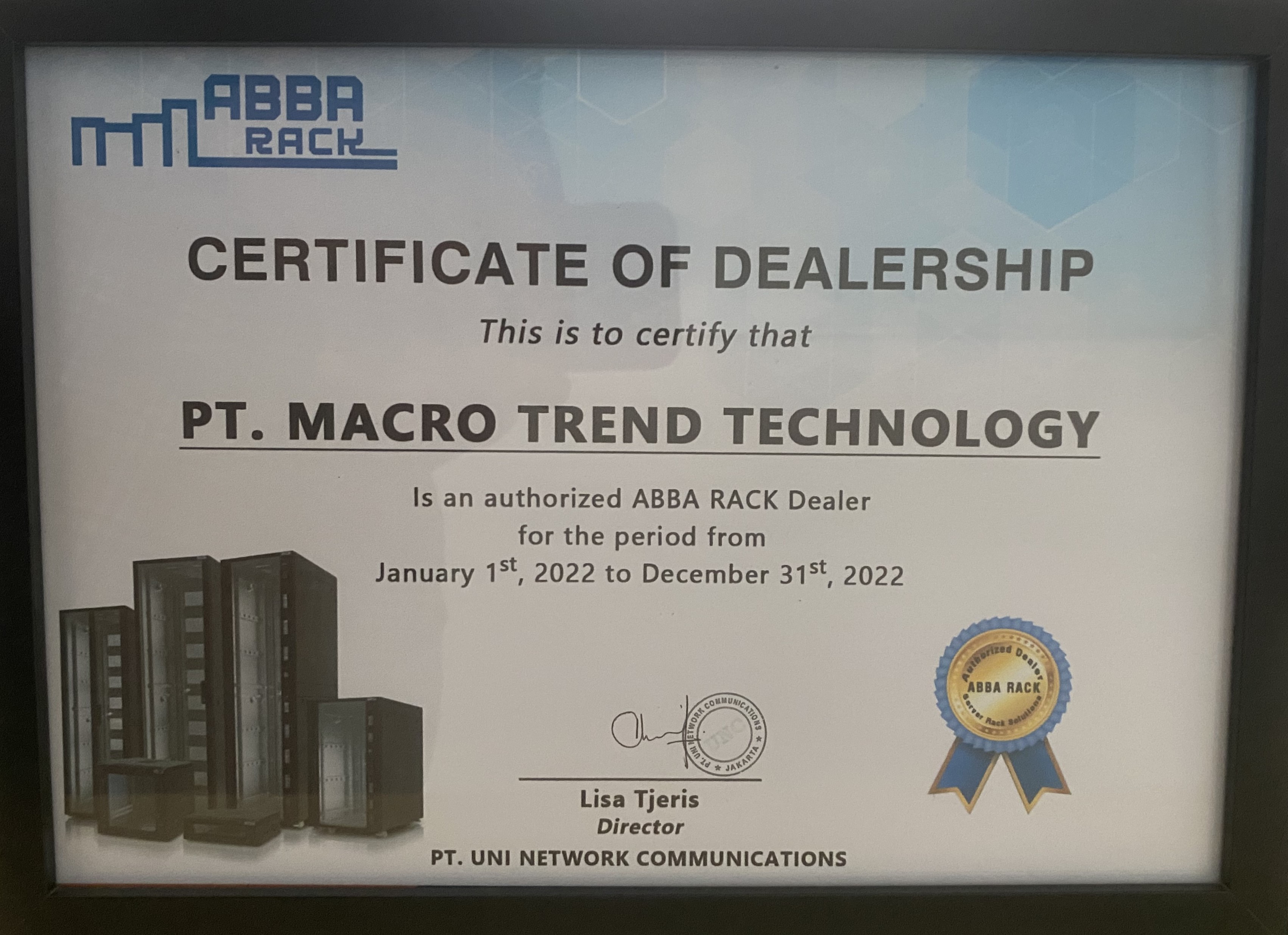 ABBA Rack - Certificate of Dealership