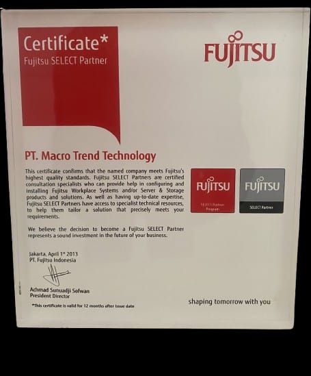 Certificate Fujitsu Select Patner