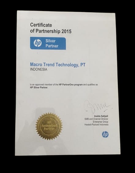 Certificate HP PatnerOne Program and qualttes as HP Silver Patner 2015